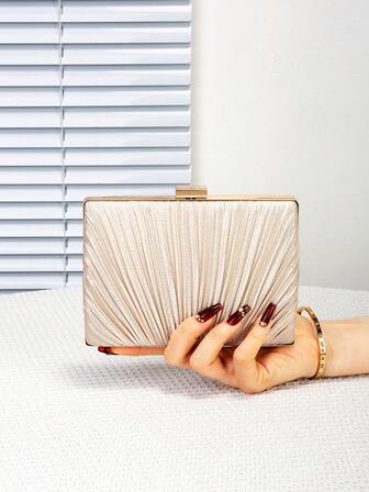 迷人优雅女士盒形褶皱晚宴手拿包，配有可拆卸金属链，适合派对女孩、女士，适合女性参加派对、婚礼、舞会、晚宴、宴会，是送给女性的最佳礼物