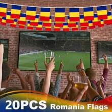 Romania National Flag, Romania Handheld Flags, 5.5*8.2inch/20pcs/20feet Romanian String Flags, Durable Polyester Romanian Banner, Indoor/Outdoor Multipurpose, Ideal For European Football Cup, World Events & Party Decoration