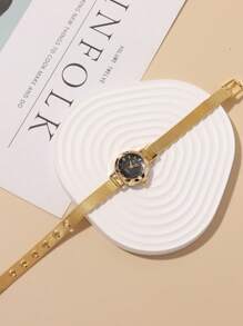 1件装时尚创意百搭小巧个性化女士石英表，圆形简约表盘，合金表带，适合姐妹、情侣、日常佩戴和节日礼物