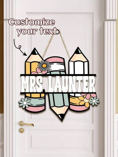 1pc Customizable Wooden Teacher Door Hanger - Pencil Bouquet Design With "Mrs. Mears" Inscription, Ideal For Classroom Decor & Teacher Appreciation Gifts, Wall-Mounted, No Power Needed, Perfect For Christmas, Halloween, Easter, Thanksgiving & Back To School, Teacher Gift