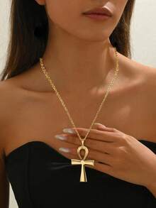 1Pc Fashion Minimalist Creative Ancient Egypt Ankh Cross Pendant Necklace Suitable For Women's Daily Wear - Multicolor - View 1