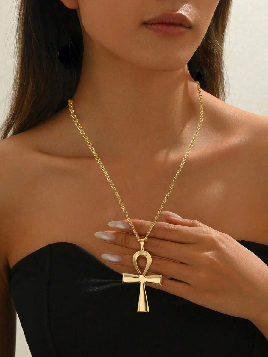 1Pc Fashion Minimalist Creative Ancient Egypt Ankh Cross Pendant Necklace Suitable For Women's Daily Wear - Multicolor - View 1