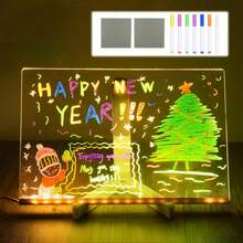 Colored Led Acrylic Message Board Set, Led Writing Board With Stand, Rewritable Luminous Acrylic Message Board With 7 Colored Pens For Office, School And Home (5.91X5.91 Inches/11.8 X 7.8 Inches)