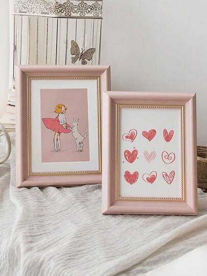 1pc,American Style Photo Frame- 6/7/8inch Vintage Cherry Blossom Pink Blue Picture Frame, Solid Wood, Vertical Oblong Resin Tabletop & Wall Mount Display For Photos And Artwork