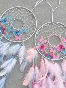 1pc Pink & White Butterfly Crystal Dream Catcher Wind Chime Decor, Handmade Girly Ornament, High-End Creative Birthday Gift