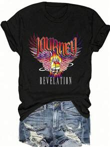Angel Print Fashion Summer Short Sleeve T-Shirt Bad INFLUENCE TRUST NO ONE BELIEVE IN YOURSELF Graphic Tees Women Tops - 黑色 - 查看 1