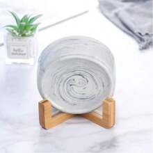 Ceramic Cat Dog Bowl Dish With Wood Stand No Spill Pet Food Water Feeder Cats Small Dogs