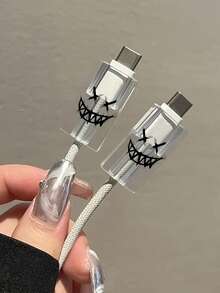 5pcs Black/White/Pink Pattern Cable Protectors, Compatible With IPhone 13/12/11, 18W -Free Charging Accessory, Plastic, Fashionable Gift For Boyfriend/Girlfriend - UK Version - Multicolor - View 5