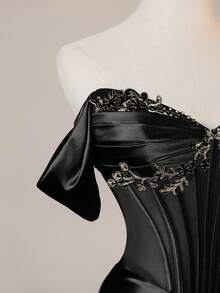 Chic Charming Off Shoulder Corset Sexy Split Thigh Prom Mermaid Evening Dress For Women, Elegant Wedding Black Spring Party - Black - View 5