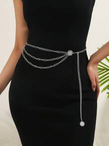 1pc New Arrival Multi-Layer Wave & Leaf Shaped Waist Chain For Women, Fashionable Body Chain - Silver - View 8