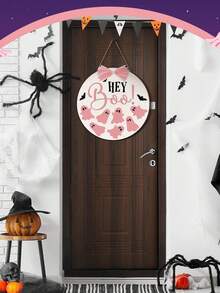 Halloween Türschild rosa Geist Kranz Dekoration Buh Holz Hängedekoration rosa Schleife Halloween Veranda Schild Landhausstil Haustür Hängedekoration Veranda Wanddekoration