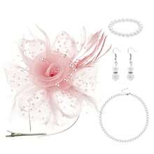 D EXCEED 1/4 件迷人帽子，带花朵网眼丝带羽毛，头带和夹子，适合女士茶会头饰，适合鸡尾酒教堂婚礼派对肯塔基赛马会