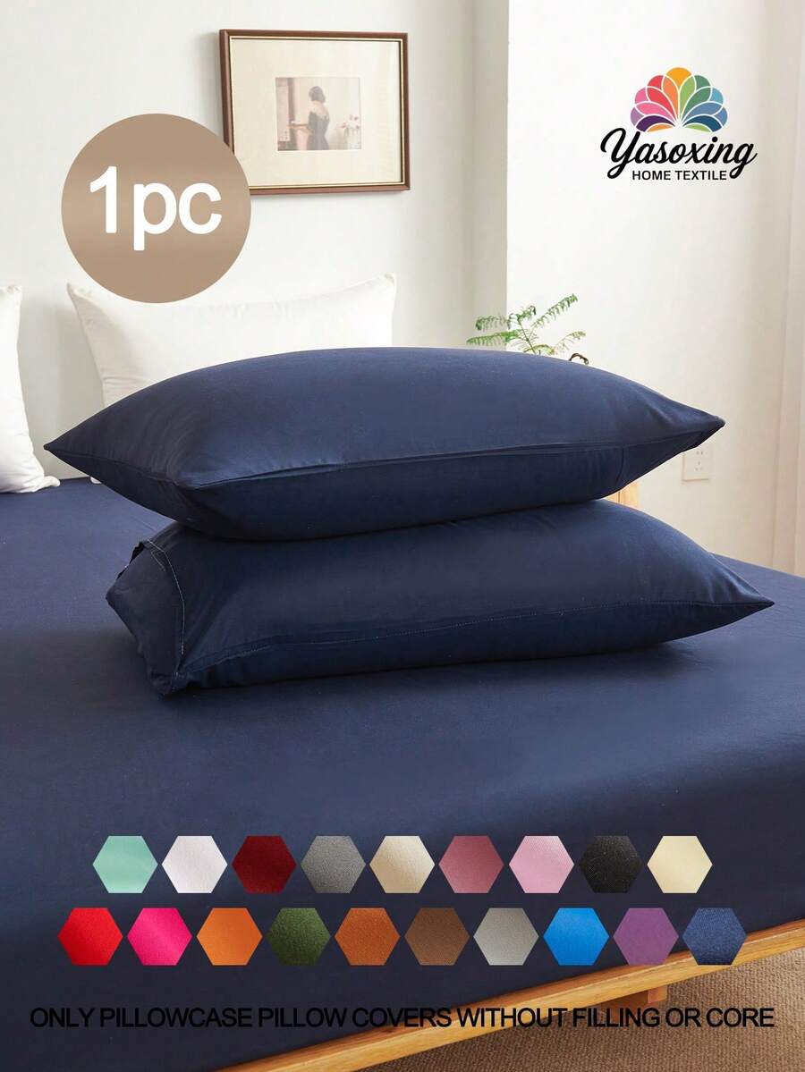 1pc Navy Blue Super Soft Plain Pillowcase Lightweight Bedding Envelope Closure Solid Color Bed Pillow Cover, For Bedroom - Navy Blue - View 1