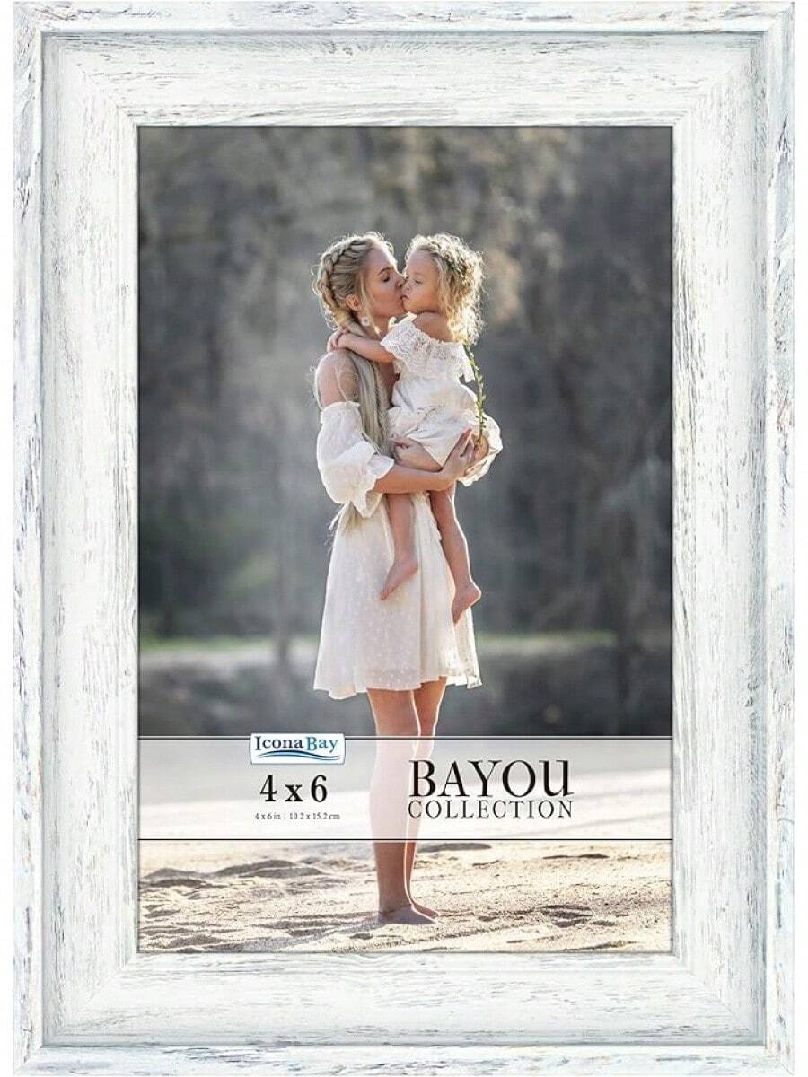 4x6 Cloudy White Picture Frame - Cape Cod Style 4 X 6 Photo Frame - Table Top Or Wall Mount - Bayou Collection - 1_ - View 1