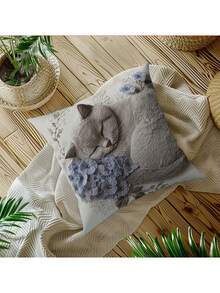 1 件可爱灰色睡猫印花枕套，适用于办公室、家庭、卧室、客厅、靠垫套、房间装饰 - 卧室装饰 - 节日装饰 - 派对装饰 - 多种尺寸（不含枕芯） - 无刺绣 - 灰色 - 查看 7