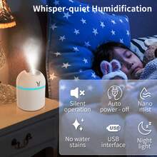 Portable Small Humidifier, USB Personal Desktop Humidifier For Car, Office Room, Bedroom, Auto Shut-Off, 2 Mist Modes, Super Quiet(220ml, White) - White - View 4