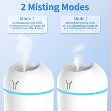 Portable Small Humidifier, USB Personal Desktop Humidifier For Car, Office Room, Bedroom, Auto Shut-Off, 2 Mist Modes, Super Quiet(220ml, White) - White - View 5