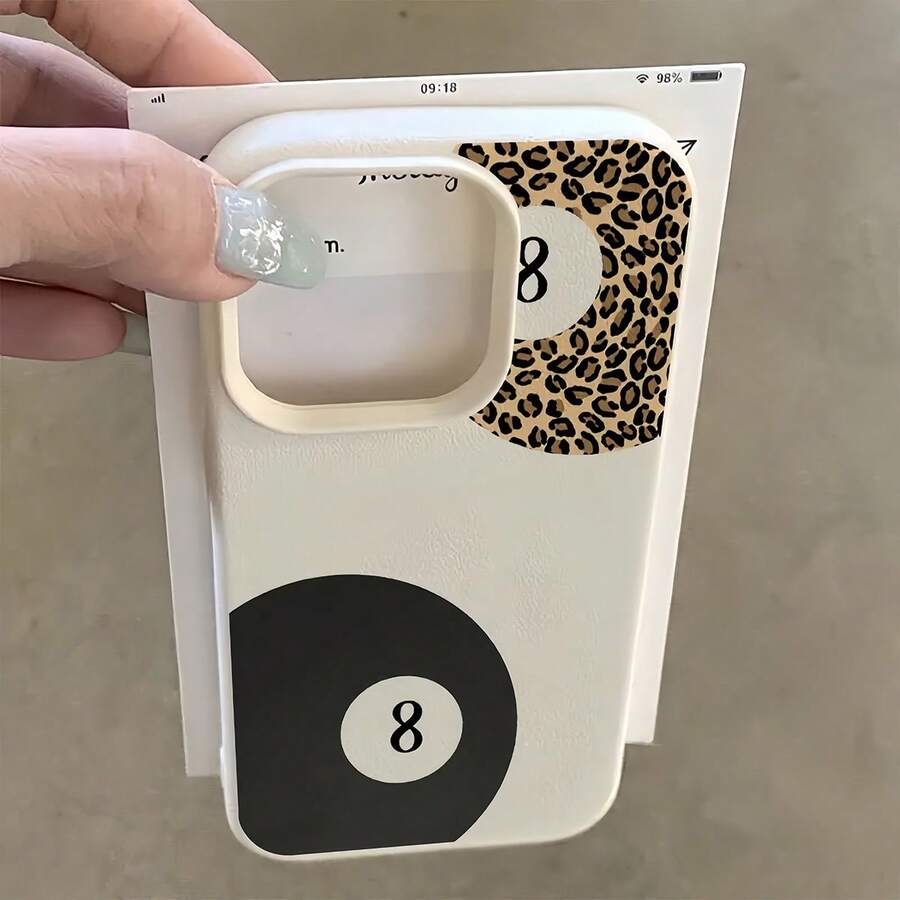 1pc White Leather Texture Minimalist Pink Number 8 Pool Ball Pattern Phone Case, Compatible With Iphone 16 Pro Max, 17/16/15/14 Plus/13/12/11, Air, Series - Multicolor - View 1