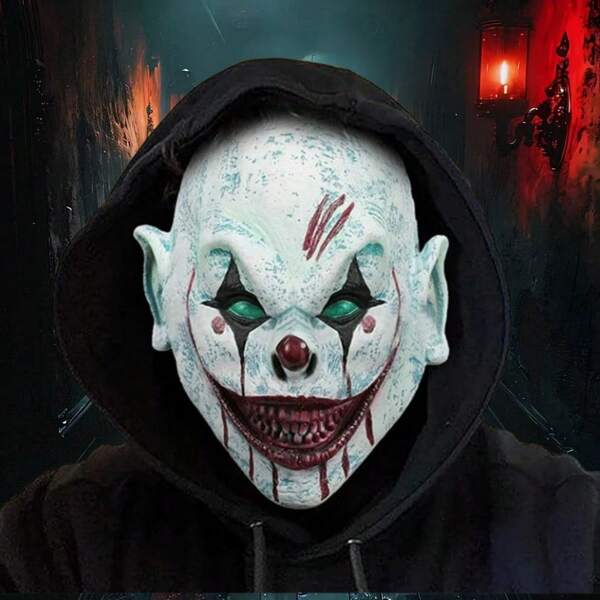 1pc Halloween Clown Mask Doll Box Horror Bloody Clown Face Mask Halloween Scary Headgear Cosplay Prop