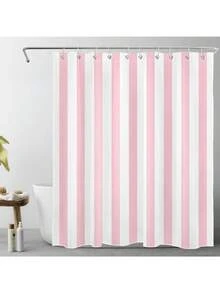Shower Curtain For Bathroom With Hooks, Multi-Size, Modern Striped Bathroom Curtains Geometric Patterns Vertical Stripe Washable Polyester Fabric Bathroom Shower Curtains - 粉色 - 查看 3