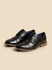 Boy's Classic Oxfords Dress Shoes Smooth PU Upper Comfortable Suitable For Back To School Daily Wear Black Shoes