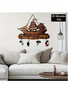 1 件现代木质 2D 平面钥匙扣墙饰，带心形装饰和 4 个挂钩 - 适用于厨房、客厅、卧室、可爱房间装饰的家居装饰