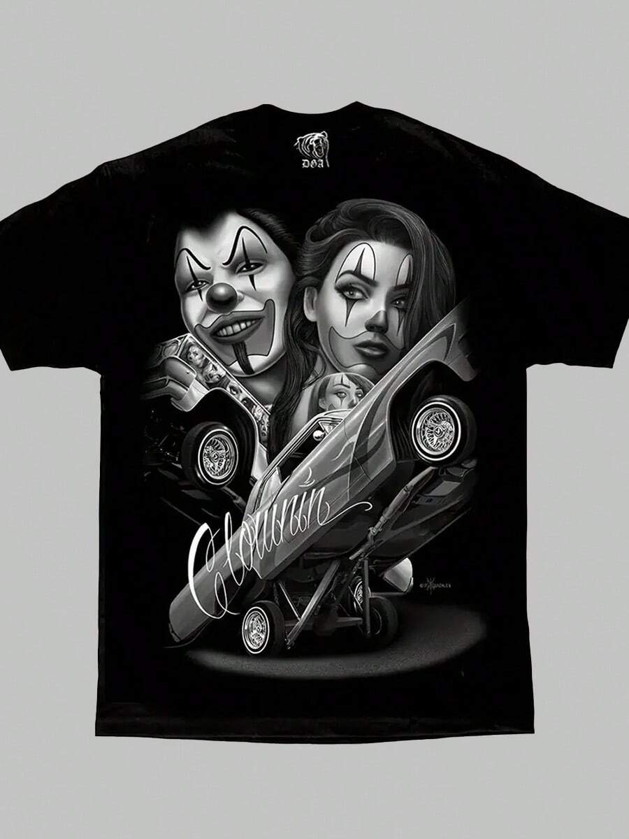 [Homies Art] Cotton Homies Art T Shirt, Straight Clowning Payasa Lowrider Chola D Gonzales DGA | Comfortable Men's Round Neck Short Sleeves 180g Back To School Halloween Vintage Shirts Graphic Tees Men Camisas Para Hombre Funny Shirts Printed & Shipped In USA - màu đen - Xem 1