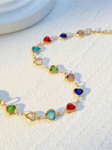 1pc Colorful Shiny Cubic Heart Design Elegant Bracelet, Suitable Girls Daily/Party Jewelry, Festival GiftThe Best Valentine's Day - một cỡ 3 - Xem 5