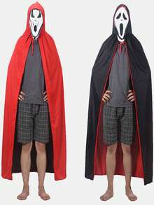 1 件闪亮连帽斗篷，男女通用长袍，适合化妆舞会，中世纪吸血鬼巫师恶魔角色扮演服装道具，万圣节服装 - 黑色 - 查看 7