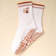 1 par/Calcetines con agarre para Pilates para mujeres, calcetines antideslizantes para yoga, barra y entrenamiento, calcetines pegajosos y atléticos con diseño lindo - Café integral - Ver 4