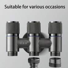 1 pezzo Valvola angolare in acciaio inossidabile ad alto flusso, 1 ingresso 2 uscite o 1 ingresso 3 uscite, rubinetto a 3 vie per lavatrice, valvola a triangolo a 3 controlli 4 vie o a 2 controlli 3 vie antiscivolo per bagno e toilette, con manopola girevole e nucleo in ottone a doppia apertura