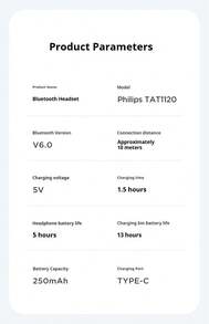 Philips' new TAT1120 true wireless Bluetooth headset semi-in-ear noise canceling high sound quality sports game long battery life for boys and girls couples - 黑色 - 查看 9