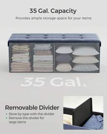 SONGMICS Collection - 43 Inches Folding Storage Ottoman Bench, Ottoman Foot Rest, End Of Bed Bench, Storage Chest, Load 660 Lb, For Living Room, Bedroom, Entryway, Misty Blue - 霧藍色 - 查看 3