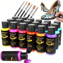 Kit de peinture acrylique pour baskets, chaussures, sacs et plus - 12/18 couleurs vibrantes, comprend un finisseur et 6 pinceaux avec palette - set de peinture flexible et imperméable pour artistes et artisans, fournitures scolaires, rentrée scolaire
