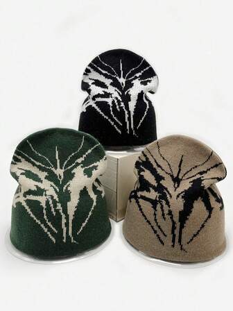 1pc Y2K Jacquard Knit Beanie Hat, Street Fashion Casual Acrylic Knit Hat, Suitable For Autumn/Winter, Halloween Winter Women