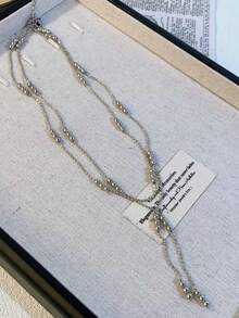 小众设计金属球吊坠项链，个性欧美风双层简约锁骨链女款 - 銀色 - 查看 7