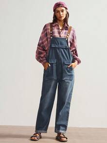 Bohemela Big Pocket Washed Denim Suspender Jumpsuit - Blue - View 1