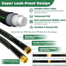 Garden Hose 50-Foot And 100-Foot Water Hose With 10-Mode Nozzles, Including 3 Waterproof Gaskets, Hooks, Straight Gun Heads, Waterproof Raw Material Tape, Super Flexible Hose With Outdoor Light, Knot-Free High-Pressure Flat Hose, Brass Tube, Suitable For Courtyard Lawn Car Washing - 黑色-50FT - 查看 5