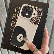 1pc White Leather Texture Minimalist Pink Number 8 Pool Ball Pattern Phone Case, Compatible With Iphone 16 Pro Max, 17/16/15/14 Plus/13/12/11, Air, Series - Multicolor - View 4