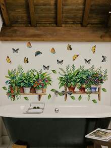 1 Set Potted Plant Wall Sticker Decor For Living Room & Kitchen Background,Stickers,Wall Decal, Vinyl Decal For Home Decorations,Spring Decoration Items Refresh Your Home,Rama Decoration Stickers Kitchen Decor - Multicolor - View 13