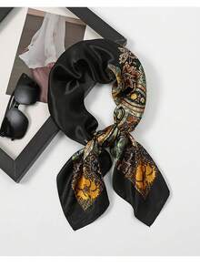 1pc New Satin Square Scarf For Men And Women 70*70cm Satin Floral Geometric Pattern, Elegant Retro Bohemian Style Headscarf, Fashionable And Versatile Neutral Square Scarf, Suitable For Daily And Casual Occasions, Can Also Be Used As A Holiday Gift