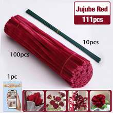 30厘米绿色花茎铁丝+视频教程，60色雪尼尔绒条，适合万圣节、返校季，30厘米彩色绒条手工材料，雪尼尔绒条，毛绒金属丝扎带，价格实惠，品质优良 - 彩色 - 查看 53