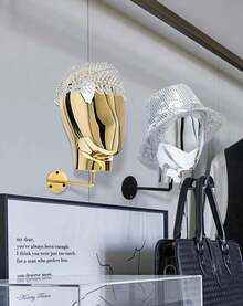 Silver Wall-Mounted Mannequin Head For Wig Display & Storage, Hairdressing Accessory Organizer - 銀色 - 查看 5