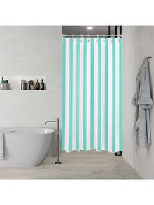 Shower Curtain For Bathroom With Hooks, Multi-Size, Modern Striped Bathroom Curtains Geometric Patterns Vertical Stripe Washable Polyester Fabric Bathroom Shower Curtains - Teal - 查看 4