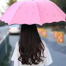 Paraguas plegable mágico con patrón de agua de lluvia sombrilla a prueba de viento deportes al aire libre protección UV paraguas mujer - Azul - Ver 6