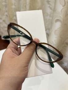 1副女士休闲复古猫眼红色小框素面眼镜，适合日常佩戴和街拍 - 多色 - 查看 10