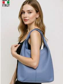 意大利制造，手工真皮托特包，通勤休闲两用软皮单肩包，容量大，时尚宽敞。休闲实用，适合女性和大学生，是办公室、大学、高中、工作、商务和通勤的理想选择。 - 藍色 - 查看 1