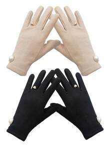 2 Pairs Of Autumn/Winter Fleece Ladies Touch-Sensitive Pearl-Lined Finger Gloves - Gentle And Elegant, Multi-Functional Korean-Style Anti-Wear Five-Finger Gloves. They Are Warm Gifts For Family And Friends And Are Suitable For Daily Outings. - Multicolor - View 10