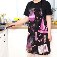 1pc Purple Magic Book & Hat Print Polyester Apron - Witchy Kitchen Baking Apron With Spellbook, Cauldron, And Magical Motifs, Lightweight & Durable For Home Cooking, Baking
