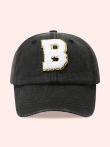 1pc Kids 26 Letters Baseball Cap, Washed Baseball Hat For Boys And Girls, Suitable For Outdoor Activities And Daily Wear, Sun Ion - Gold Label-black Washed Cap - View 4